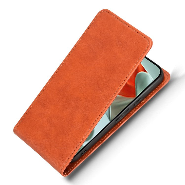 For Google Pixel 9 Case with Card Slot Magnetic Vertical Flip Leather Phone Cover - Orange