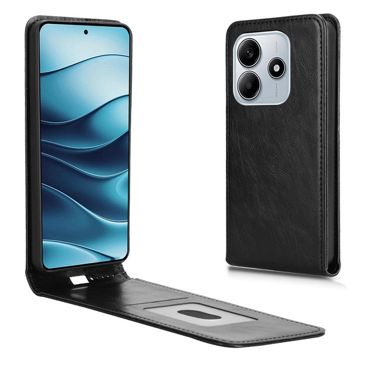 For Xiaomi Redmi Note 14 5G Case with Card Slot Magnetic Vertical Flip Leather Phone Cover - Black
