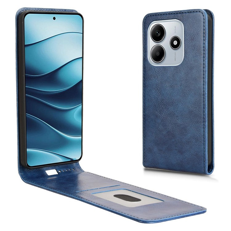 For Xiaomi Redmi Note 14 5G Case with Card Slot Magnetic Vertical Flip Leather Phone Cover - Dark Blue