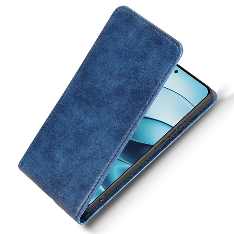 For Xiaomi Redmi Note 14 5G Case with Card Slot Magnetic Vertical Flip Leather Phone Cover - Dark Blue