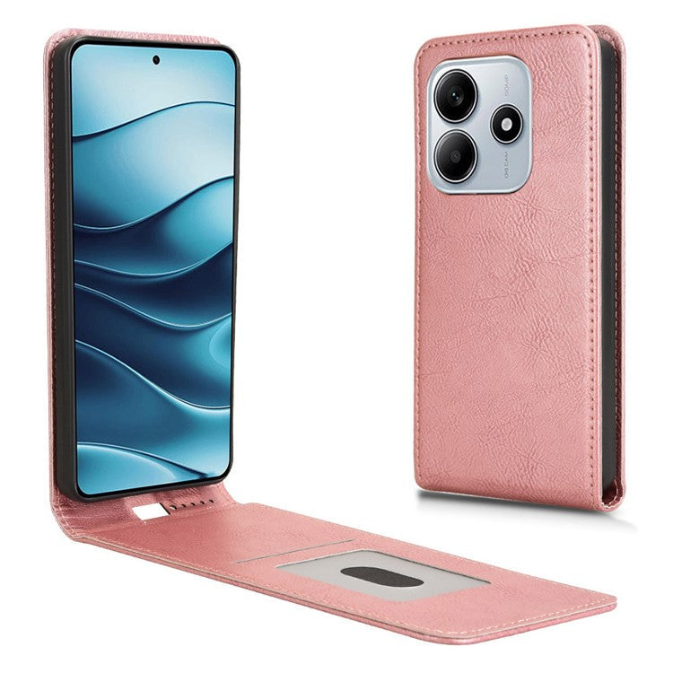 For Xiaomi Redmi Note 14 5G Case with Card Slot Magnetic Vertical Flip Leather Phone Cover - Rose Gold