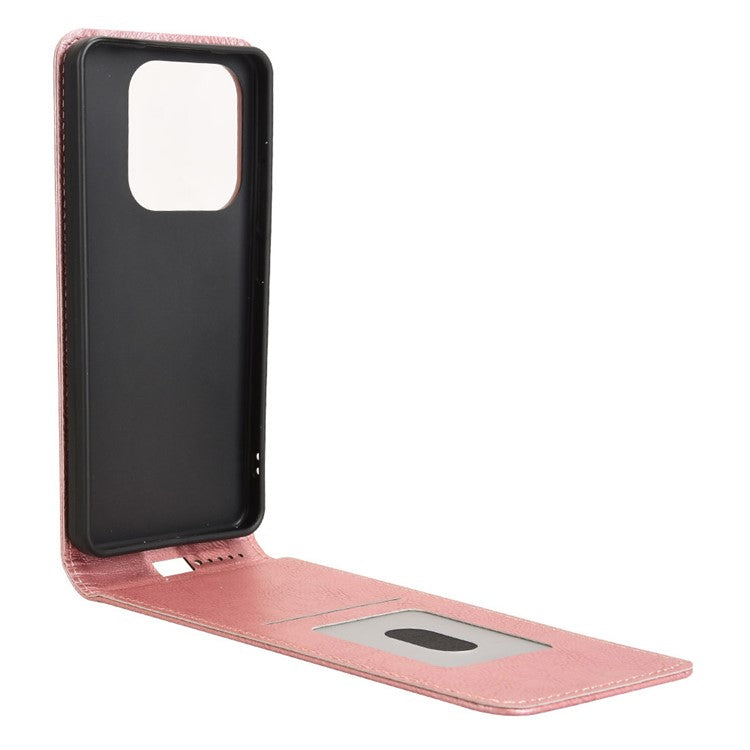 For Xiaomi Redmi Note 14 5G Case with Card Slot Magnetic Vertical Flip Leather Phone Cover - Rose Gold