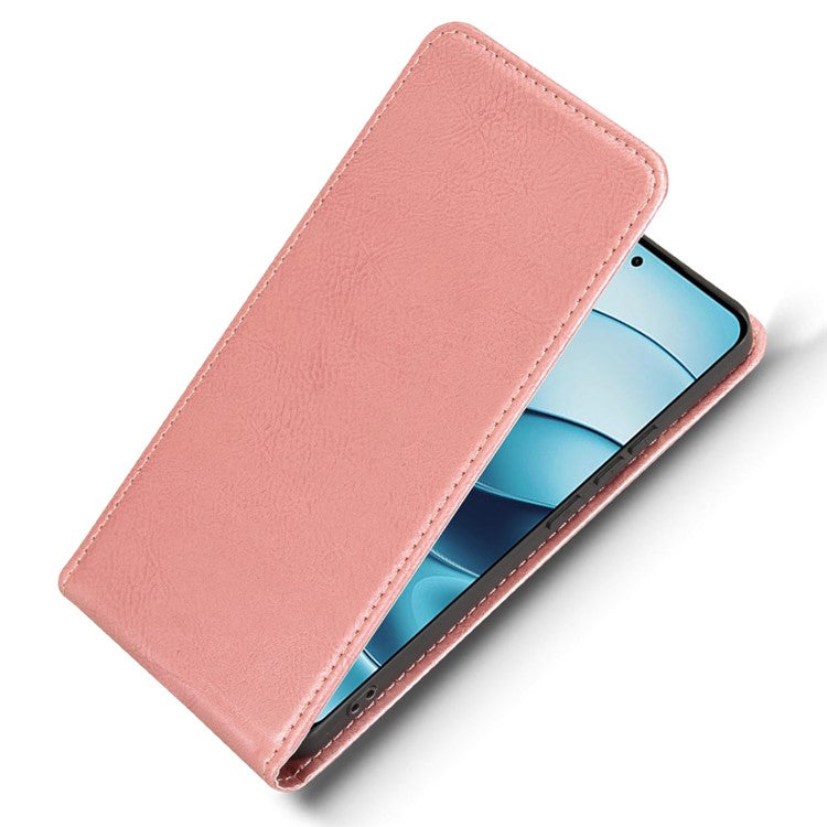 For Xiaomi Redmi Note 14 5G Case with Card Slot Magnetic Vertical Flip Leather Phone Cover - Rose Gold
