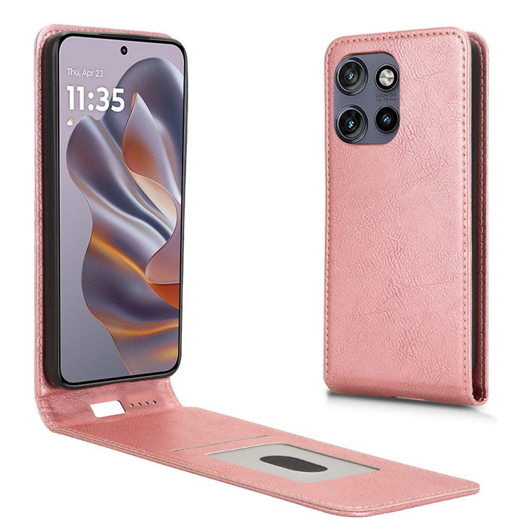 Phone Case For Motorola ThinkPhone 25 5G  /  Moto S50 5G  /  Edge 50 Neo 5G with Card Slot Magnetic Vertical Flip Leather Cover - Rose Gold
