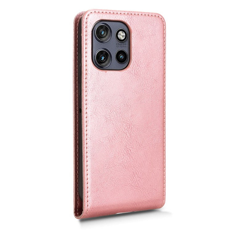 Phone Case For Motorola ThinkPhone 25 5G  /  Moto S50 5G  /  Edge 50 Neo 5G with Card Slot Magnetic Vertical Flip Leather Cover - Rose Gold