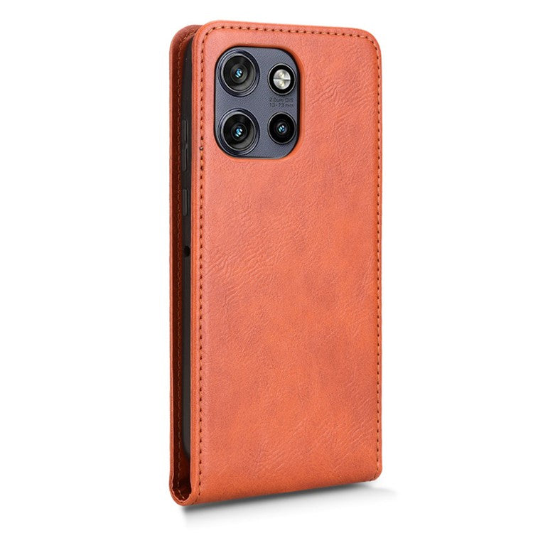 Phone Case For Motorola ThinkPhone 25 5G  /  Moto S50 5G  /  Edge 50 Neo 5G with Card Slot Magnetic Vertical Flip Leather Cover - Orange