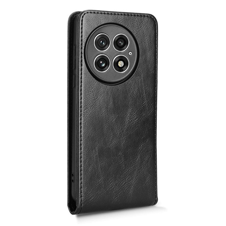 For OnePlus 13 Case with Card Slot Magnetic Vertical Flip Leather Phone Cover - Black