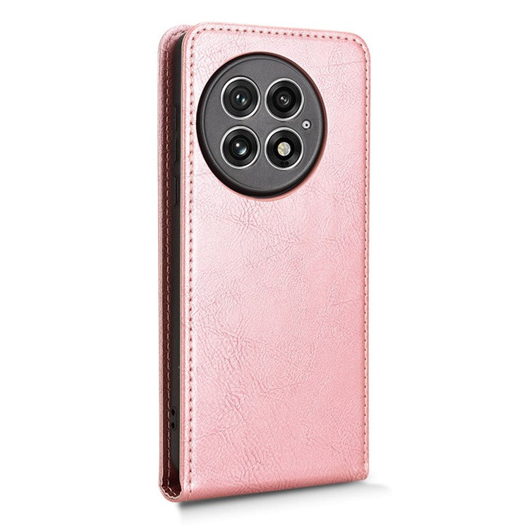 For OnePlus 13 Case with Card Slot Magnetic Vertical Flip Leather Phone Cover - Rose Gold