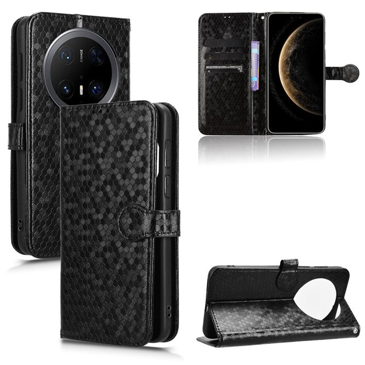 For Huawei Mate 70 Pro+ / 70 Pro Wallet Case Dot Pattern Imprint PU Leather Phone Cover - Black