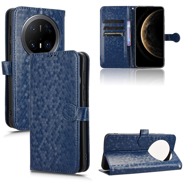 For Huawei Mate 70 Pro+ / 70 Pro Wallet Case Dot Pattern Imprint PU Leather Phone Cover - Dark Blue