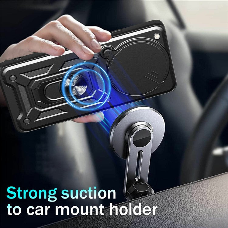 For Infinix Zero 40 4G Case with Slide Camera Lid PC+TPU Kickstand Phone Cover - Black