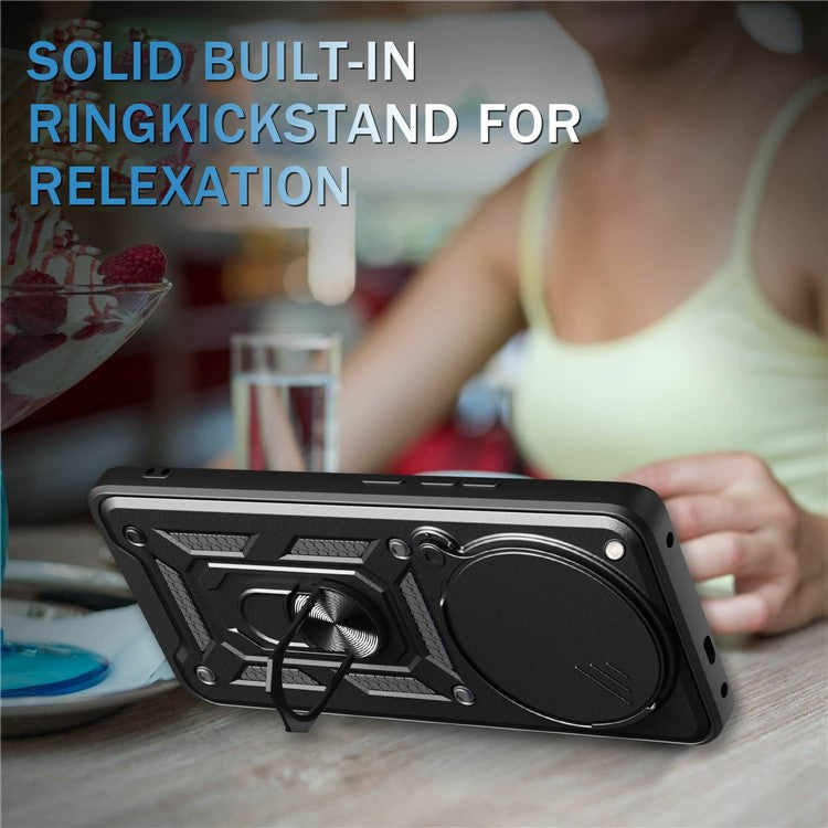 For Infinix Zero 40 4G Case with Slide Camera Lid PC+TPU Kickstand Phone Cover - Black