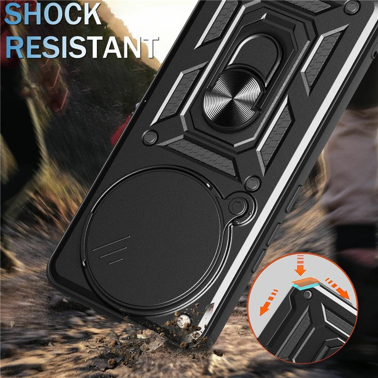 For Infinix Zero 40 4G Case with Slide Camera Lid PC+TPU Kickstand Phone Cover - Black