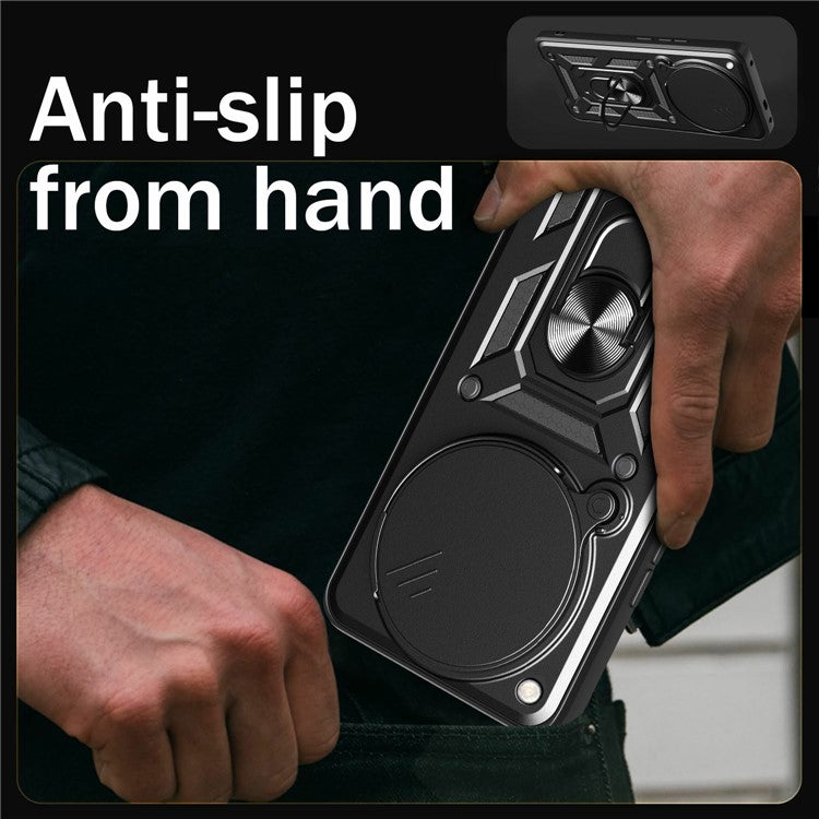 For Infinix Zero 40 4G Case with Slide Camera Lid PC+TPU Kickstand Phone Cover - Black