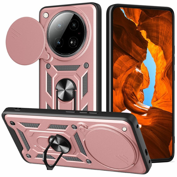 For Infinix Zero 40 4G Case with Slide Camera Lid PC+TPU Kickstand Phone Cover - Rose Gold