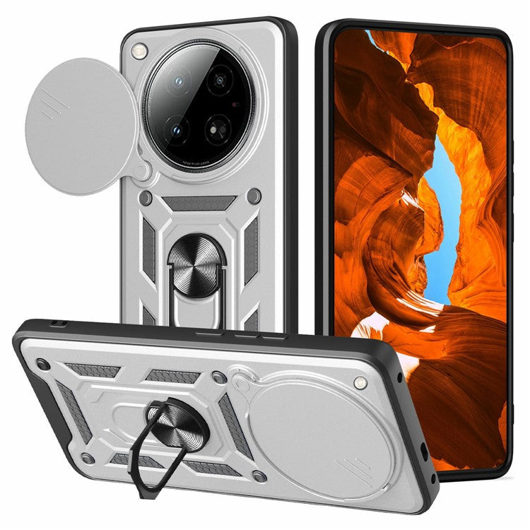 For Infinix Zero 40 4G Case with Slide Camera Lid PC+TPU Kickstand Phone Cover - Silver