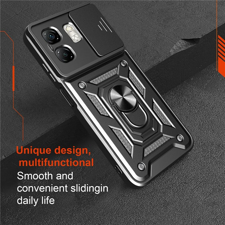For Infinix Hot 50i 4G / Smart 9 4G Case with Slide Camera Lid PC+TPU Kickstand Phone Cover - Silver
