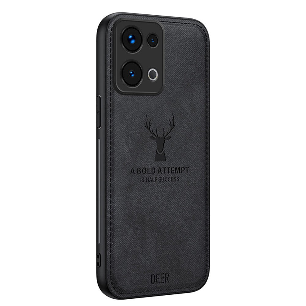 For Oppo Reno13 5G (Global) Case Deer Pattern Cloth Texture PU Leather Hybrid Phone Cover - Black