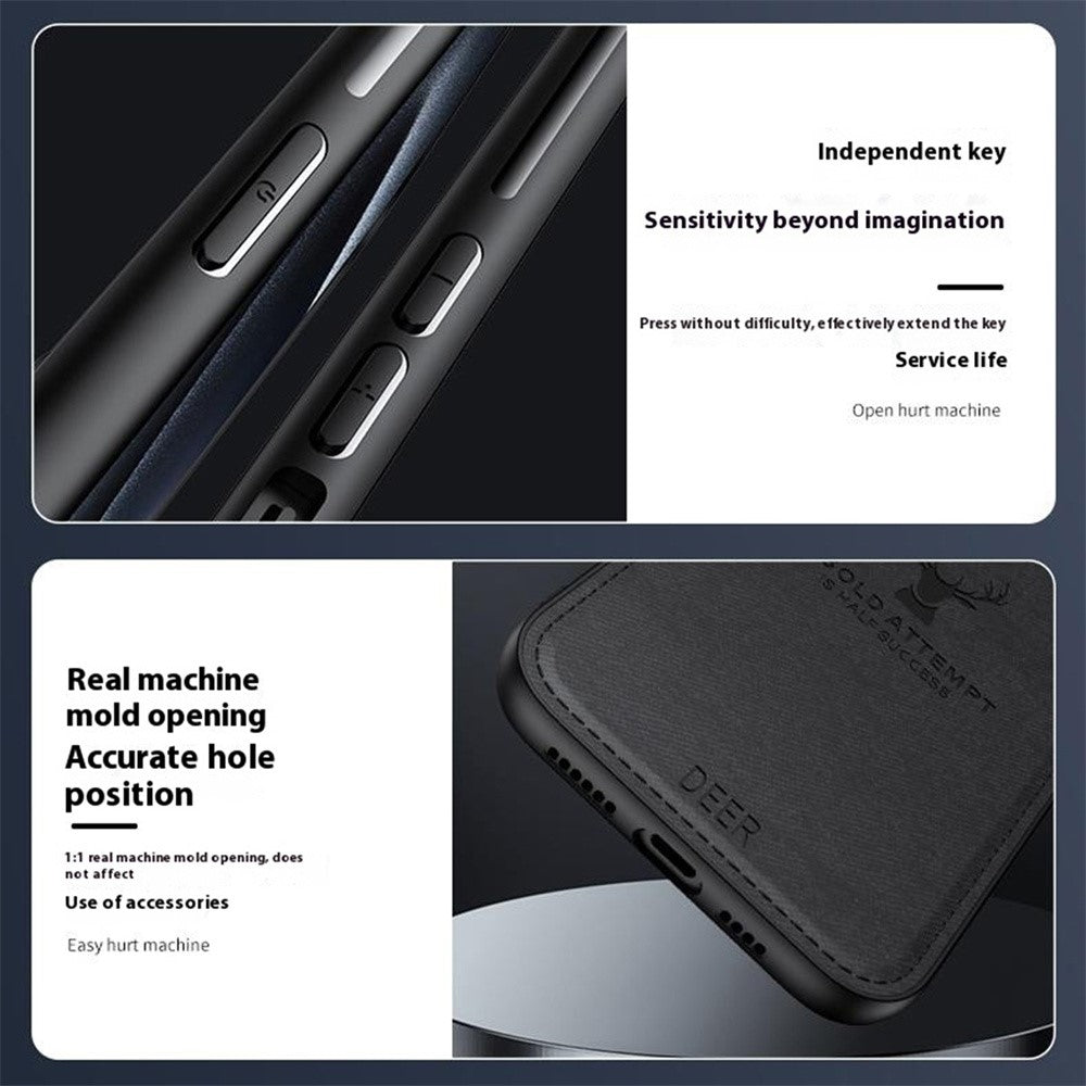 For Oppo Reno13 5G (Global) Case Deer Pattern Cloth Texture PU Leather Hybrid Phone Cover - Black