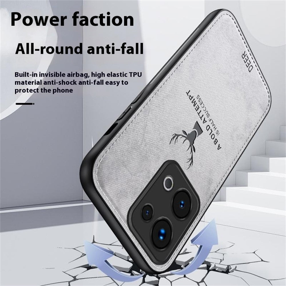 For Oppo Reno13 5G (Global) Case Deer Pattern Cloth Texture PU Leather Hybrid Phone Cover - Black