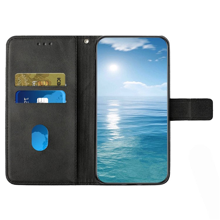For Samsung Galaxy A56 5G / A36 5G Leather Case Line Pattern Wallet Phone Cover - Black