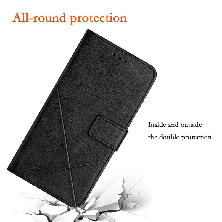 For Samsung Galaxy A56 5G / A36 5G Leather Case Line Pattern Wallet Phone Cover - Black