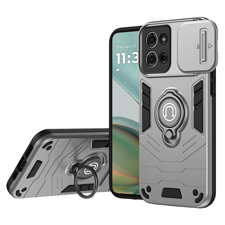 For Motorola Moto G75 5G Case Slide Camshield Kickstand PC+TPU Phone Cover - Grey