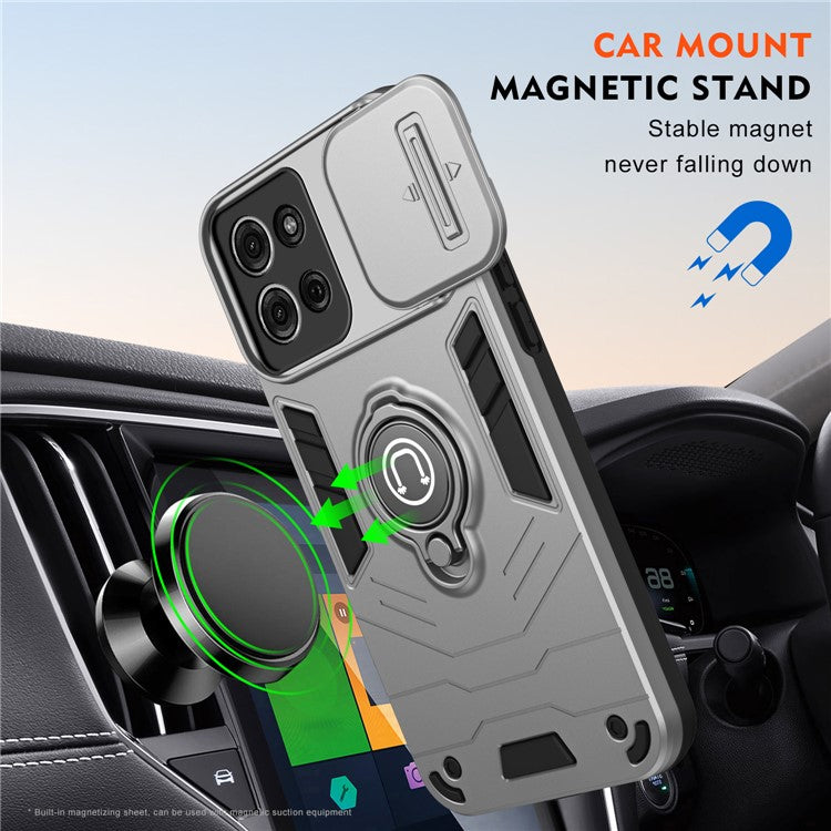 For Motorola Moto G75 5G Case Slide Camshield Kickstand PC+TPU Phone Cover - Grey