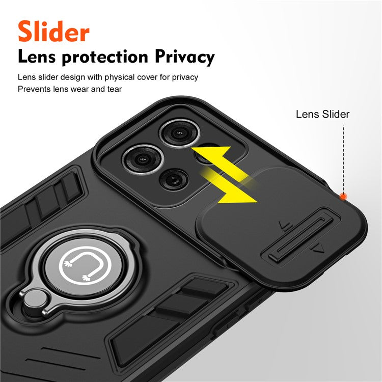 For Motorola Moto G75 5G Case Slide Camshield Kickstand PC+TPU Phone Cover - Black