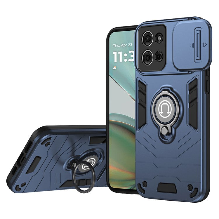 For Motorola Moto G75 5G Case Slide Camshield Kickstand PC+TPU Phone Cover - Blue