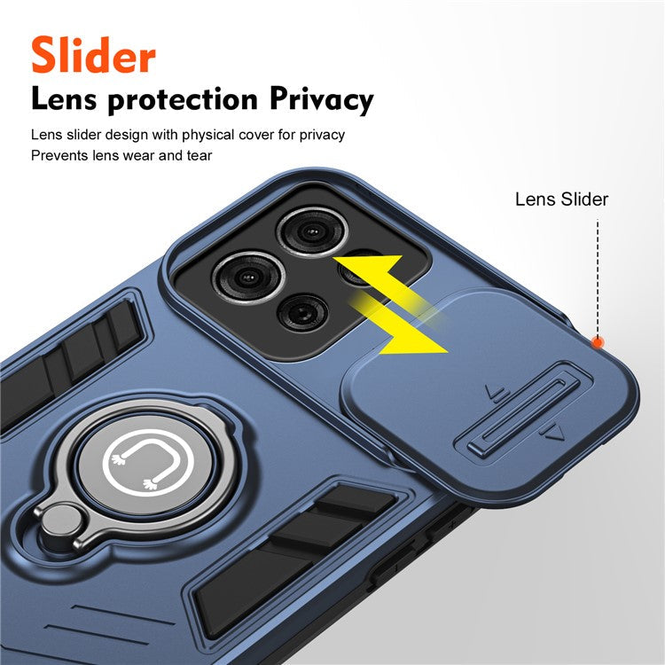 For Motorola Moto G75 5G Case Slide Camshield Kickstand PC+TPU Phone Cover - Blue