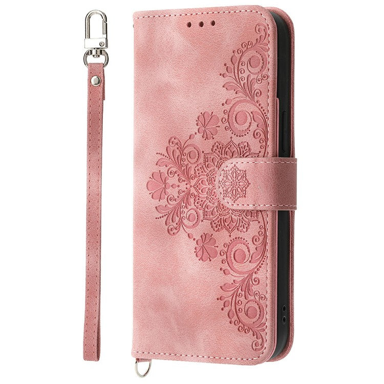 For Samsung Galaxy A56 5G Case Flower Pattern PU Leather Wallet Phone Cover with Strap - Pink