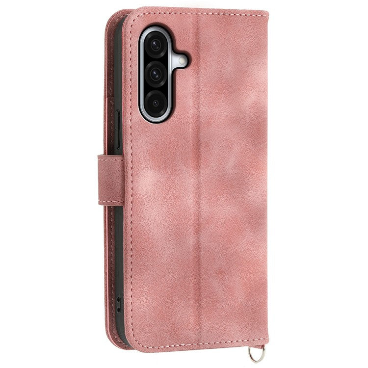For Samsung Galaxy A56 5G Case Flower Pattern PU Leather Wallet Phone Cover with Strap - Pink