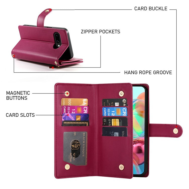 DF-011 For Google Pixel 9a Case Zipper Pocket Wallet Leather Phone Cover with Straps - Red