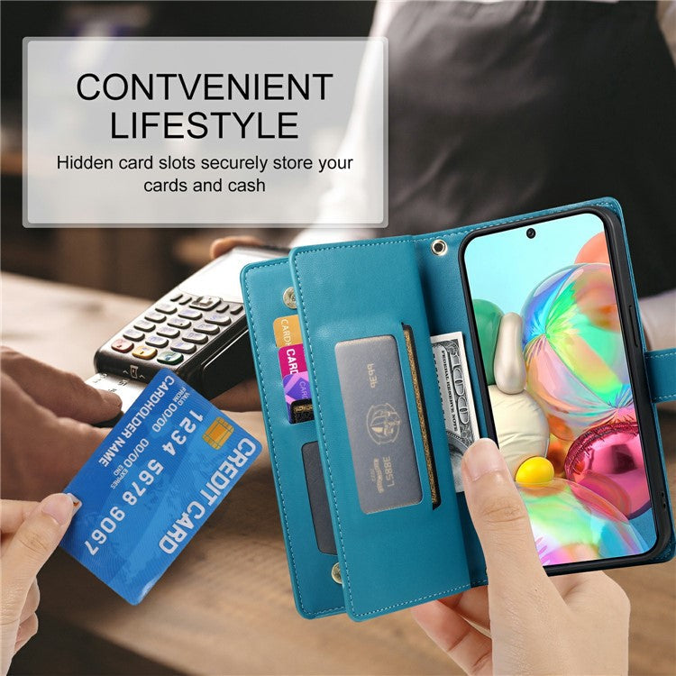 DF-011 For Google Pixel 9a Case Zipper Pocket Wallet Leather Phone Cover with Straps - Blue