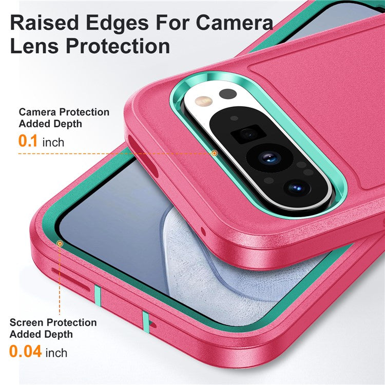 For Google Pixel 9 Pro / Pixel 9 Case Kickstand Phone Cover PC+Silicone+EVA 3-in-1 Design - Rose+Light Cyan
