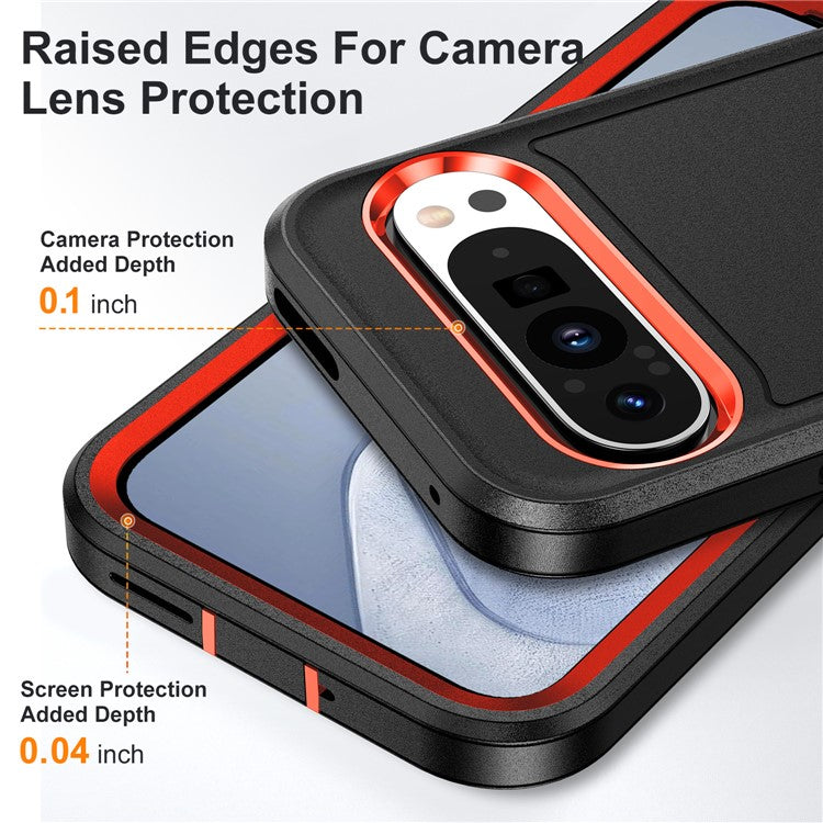 For Google Pixel 9 Pro / Pixel 9 Case Kickstand Phone Cover PC+Silicone+EVA 3-in-1 Design - Black+Orange