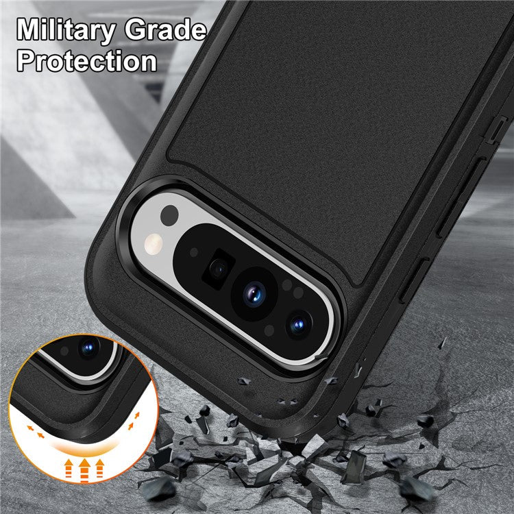 For Google Pixel 9 Pro / Pixel 9 Case Kickstand Phone Cover PC+Silicone+EVA 3-in-1 Design - Black+Black