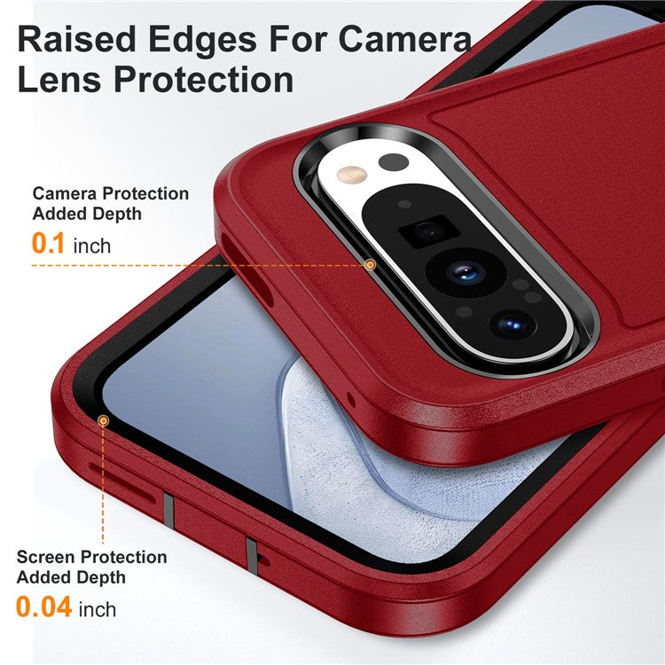 For Google Pixel 9 Pro / Pixel 9 Case Kickstand Phone Cover PC+Silicone+EVA 3-in-1 Design - Red+Black