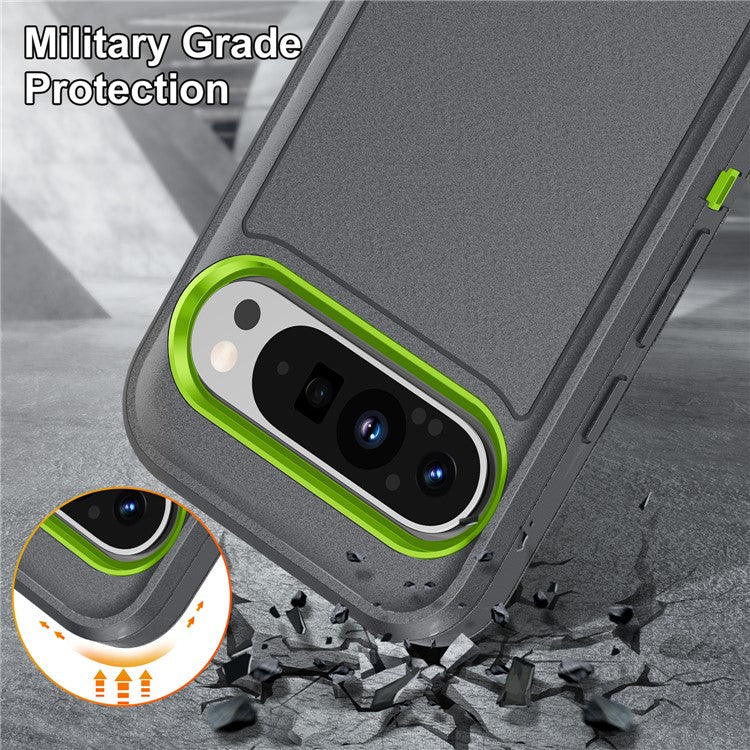 For Google Pixel 9 Pro / Pixel 9 Case Kickstand Phone Cover PC+Silicone+EVA 3-in-1 Design - Grey+Green