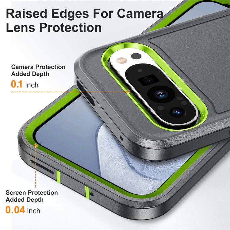 For Google Pixel 9 Pro / Pixel 9 Case Kickstand Phone Cover PC+Silicone+EVA 3-in-1 Design - Grey+Green