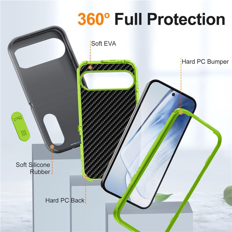 For Google Pixel 9 Pro / Pixel 9 Case Kickstand Phone Cover PC+Silicone+EVA 3-in-1 Design - Grey+Green