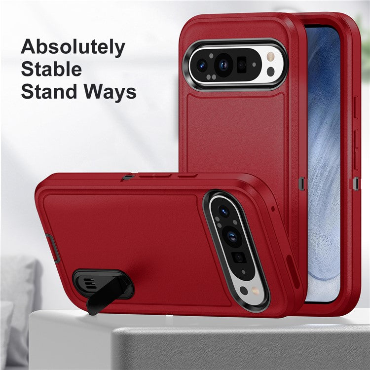 For Google Pixel 9 Pro XL Case Kickstand Phone Cover PC+Silicone+EVA 3-in-1 Design - Red+Black