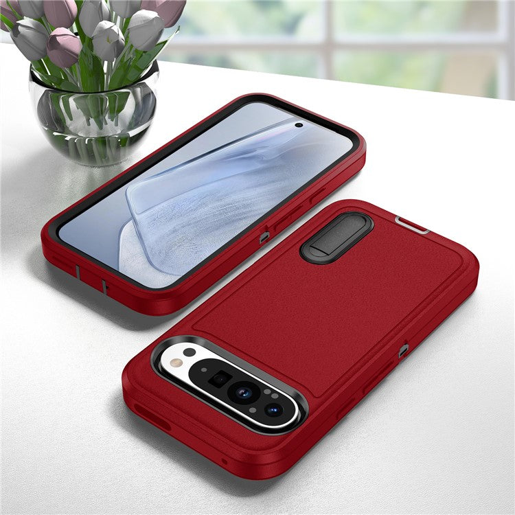 For Google Pixel 9 Pro XL Case Kickstand Phone Cover PC+Silicone+EVA 3-in-1 Design - Red+Black