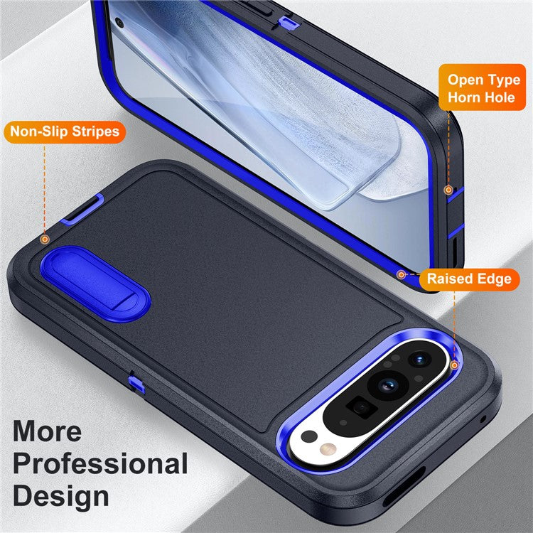 For Google Pixel 9 Pro XL Case Kickstand Phone Cover PC+Silicone+EVA 3-in-1 Design - Dark Blue+Sapphire