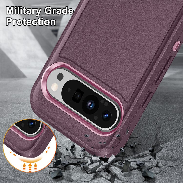 For Google Pixel 9 Pro XL Case Kickstand Phone Cover PC+Silicone+EVA 3-in-1 Design - Purple+Pink