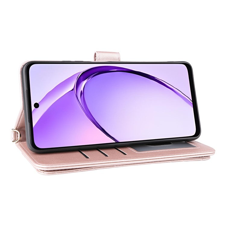 Wallet Phone Case for Oppo A3x 4G / 5G (India) / A3 4G / 5G / A40 4G / A40M 4G / A60 5G / A3i 5G Leather Cover with Shoulder Strap - Pink