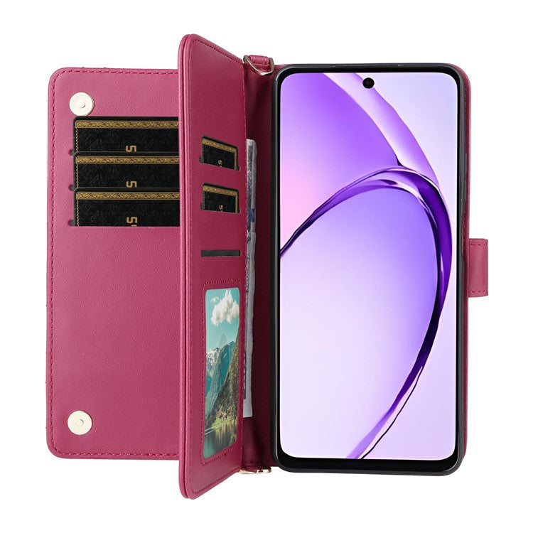 Wallet Phone Case for Oppo A3x 4G / 5G (India) / A3 4G / 5G / A40 4G / A40M 4G / A60 5G / A3i 5G Leather Cover with Shoulder Strap - Rose