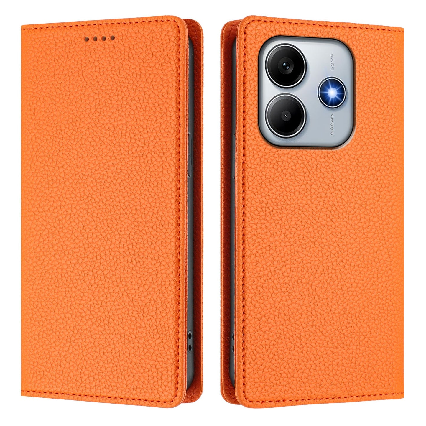 For Xiaomi Redmi Note 14 5G Wallet Case RFID Blocking Litchi Texture Leather Mobile Cover - Orange