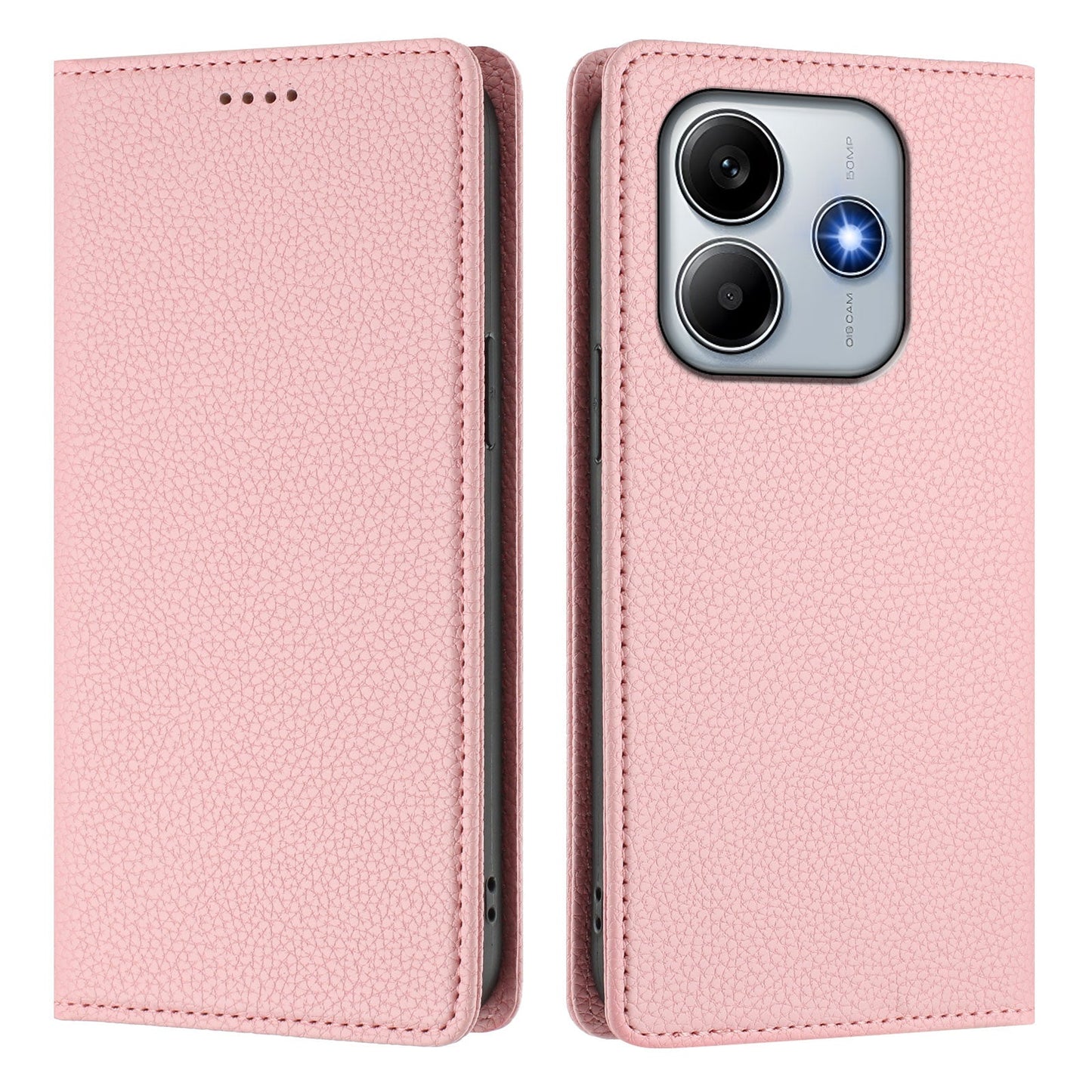 For Xiaomi Redmi Note 14 5G Wallet Case RFID Blocking Litchi Texture Leather Mobile Cover - Pink